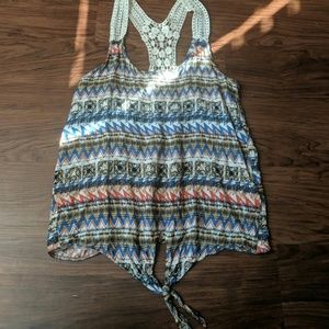 Patterned tie up cropped tank